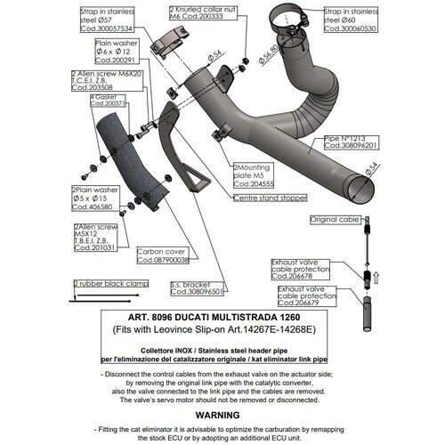 LEO VINCE LINK PIPE (CAT ELIM.) STAINLESS M'STRADA 1260 '18-20 (Comp w orig. muffler, cntr stand)