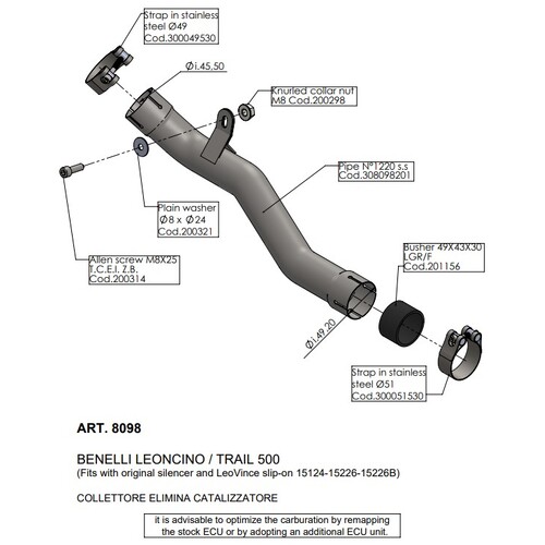 LEO VINCE LINK PIPE (CAT ELIM.) STAINLESS LEONCINO/TRAIL 500 '17> (with original muffler)