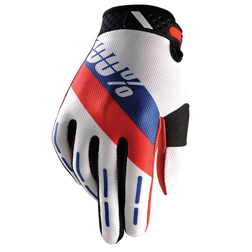 100% RIDEFIT HONOR GLOVES WHITE BLUE RED S