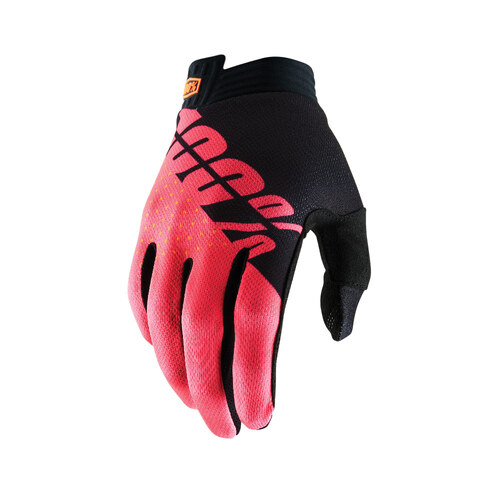 100% ITRACK GLOVES FLURO RED BLACK S