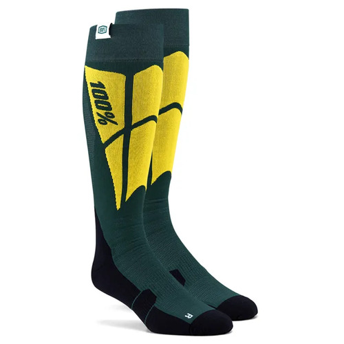 100% HI SIDE PERFORMANCE MOTO SOCKS GREEN YELLOW S/M