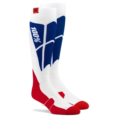 100% HI SIDE PERFORMANCE MOTO SOCKS WHITE BLUE LG/XL