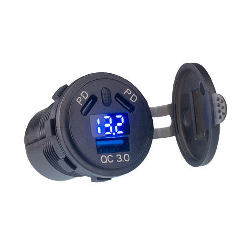 Rocky Creek Designs Merit Dual Adapter USB-A & USB-C W/Voltmeter & On/Off
