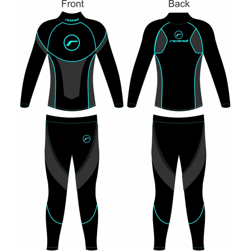 RICONDI SUMMER WOMENS 2 PIECE COMPRESSION SUIT BLACK GREY AQUA XXS