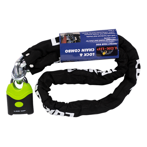 LOK-UP HEAT-HARDENED CHAIN & PADLOCK (10MM X 10MM X 1.5M) - BLACK FLURO 