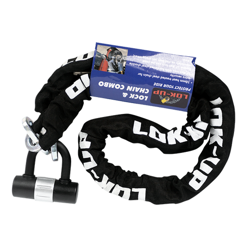 LOK-UP HEAT-HARDENED CHAIN & 'U' PADLOCK (10MM X 10MM X 1.5M) - BLACK SILVER