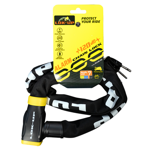 LOK-UP CHAIN & BUILT-IN 120db ALARM LOCK (8mm x 8mm x 1.2m) BLACK YELLOW