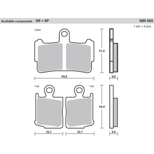 SBS 869HS FRONT PADS - SINTER STREET 2010 HONDA VFR1200F