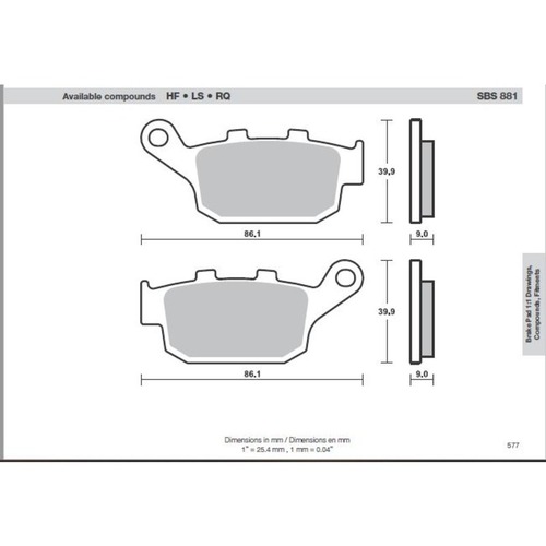 SBS 881LS REAR PADS - SINTER STREET