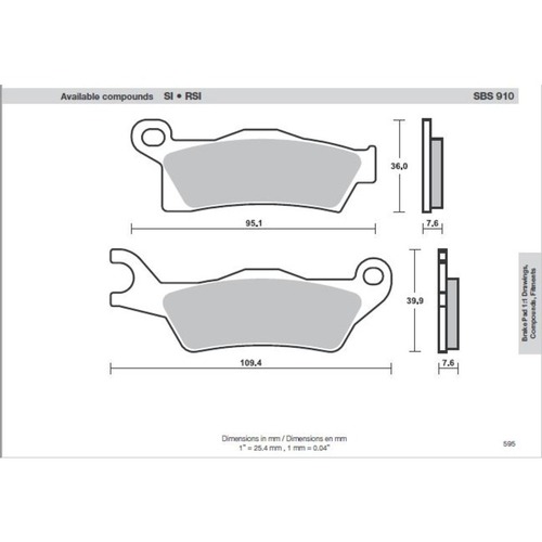 SBS 910SI FRONT/REAR PADS - SINTER OFF ROAD