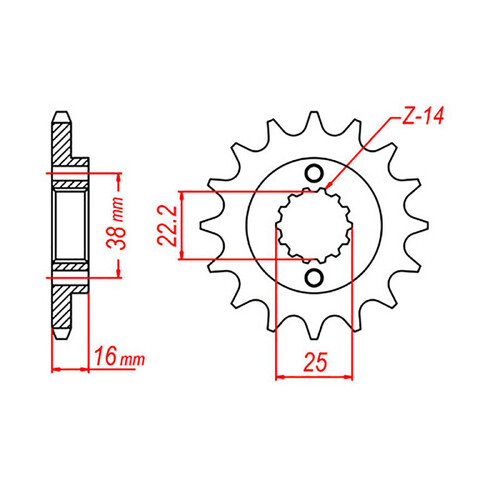 MTX 740 STEEL FRONT SPROCKET 525 PITCH 14-TEETH - 10-740-14