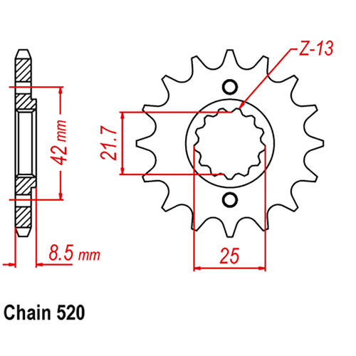 MTX 516 STEEL FRONT SPROCKET 520 PITCH 15-TEETH - 10-126-15
