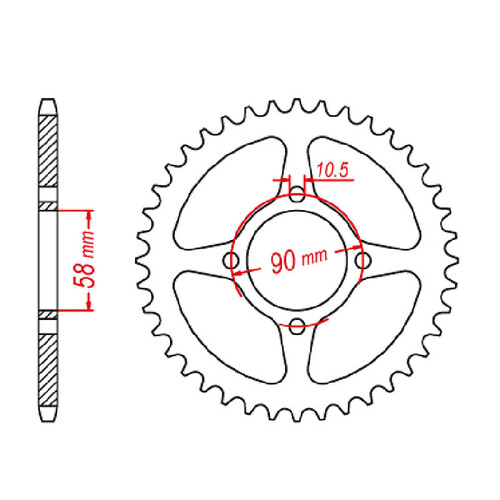 MTX 1221 STEEL REAR SPROCKET 428 PITCH 45-TEETH - 11-KTY-45