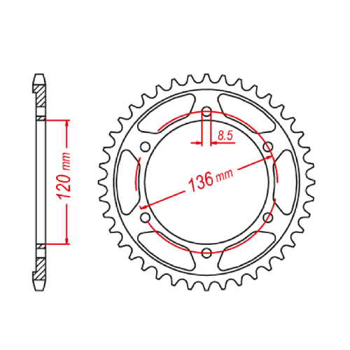MTX 3C5 STEEL REAR SPROCKET 428 PITCH 48-TEETH - 11-3C5-48