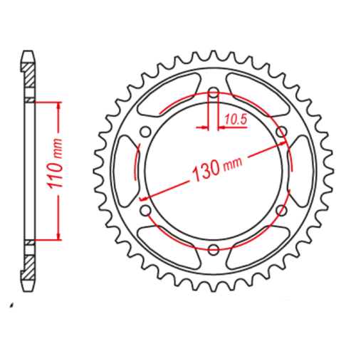 MTX 1876 STEEL REAR SPROCKET 525 PITCH 46-TEETH - 11-876-46