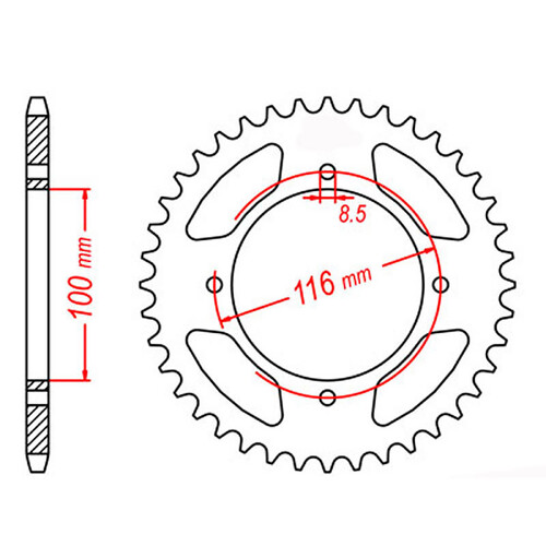 MTX 461 STEEL REAR SPROCKET 420 PITCH 48-TEETH - 11-207-48