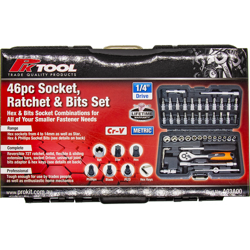 MOTORCYCLE SPECIALTIES SOCKET RATCHER AND BIT SET (46 PIECE)