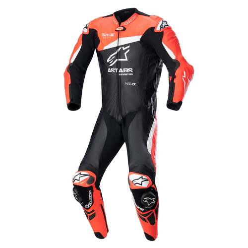 ALPINESTARS GP PLUS V4 1 PC SUIT BLACK FLURO RED WHITE 54
